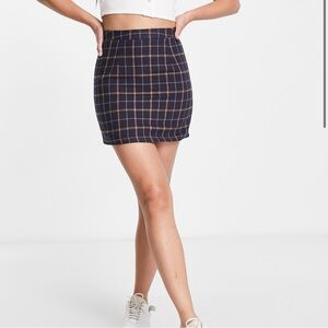 Navy & Orange Plaid Mini Skirt